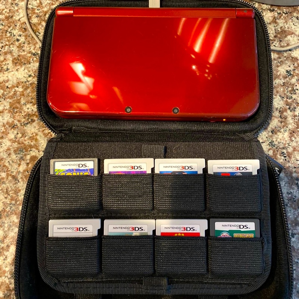 Used Nintendo 3DS XL Red Bulk Bundle With Case & 8 Games